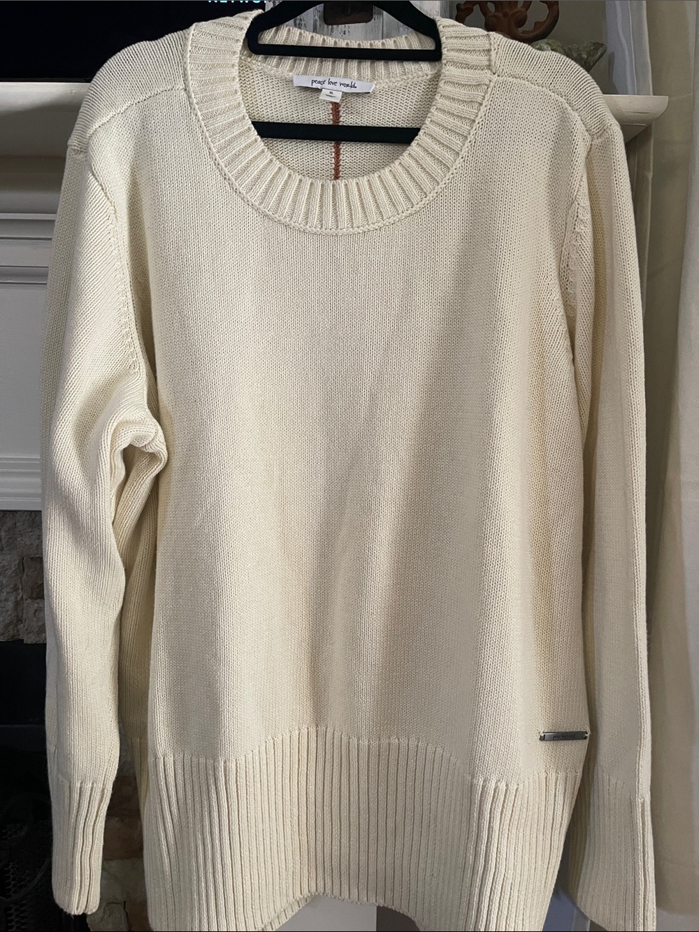 Peace Love World Ivory Crewneck Knit Sweater- SZ XL - NWOT
